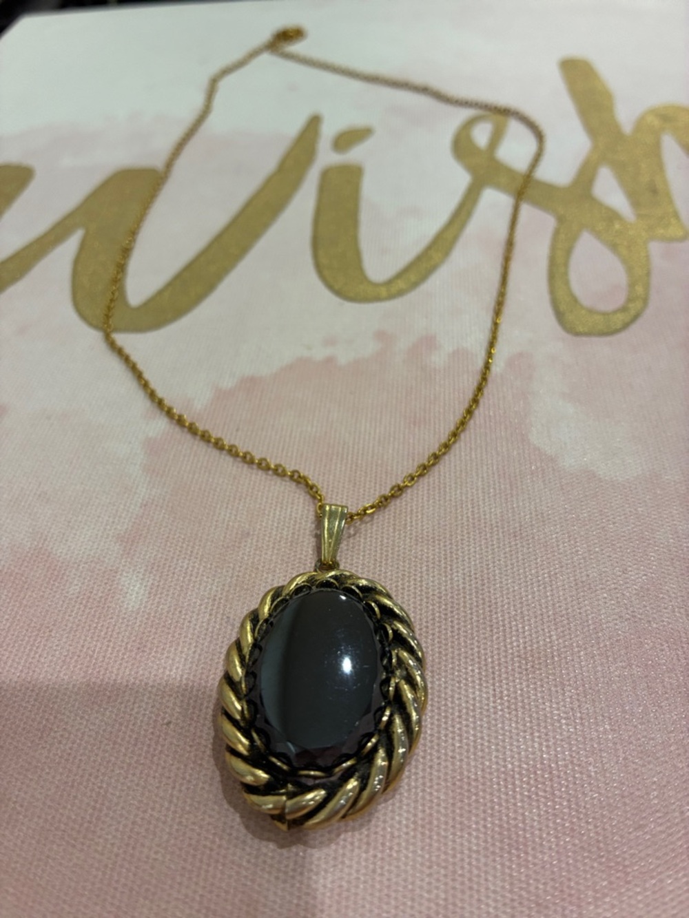 Gold-Tone Black Stone Pendant Necklace - Elegant Women's Jewelry
